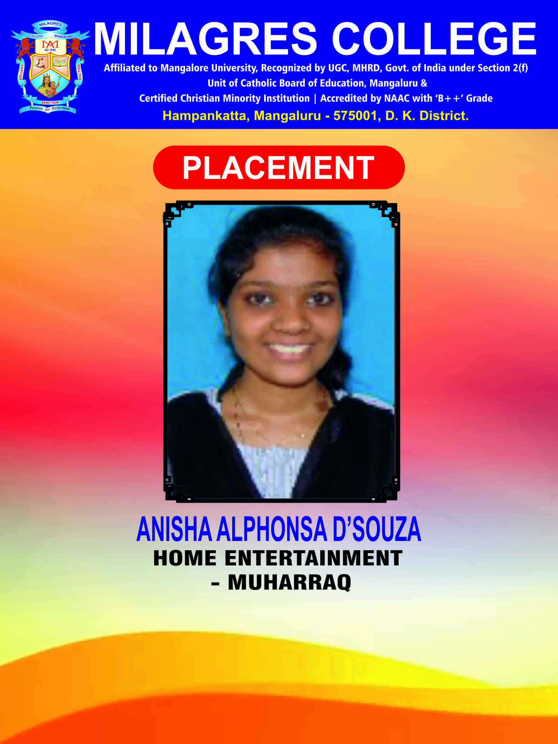 Successfully placed student